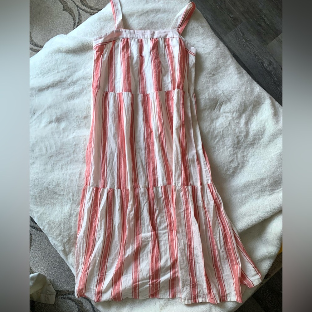 LOFT Pink and White Striped Maxi Dress